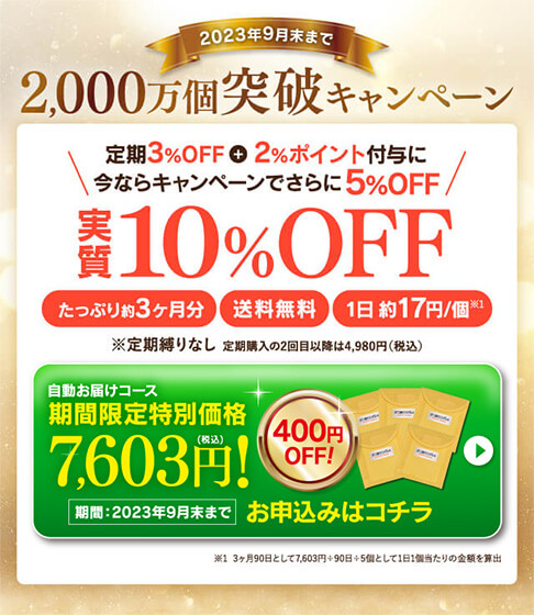 2023年9月末まで2000万個突破キャンペーン！実質10％オフ