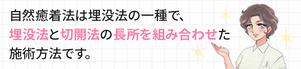 自然癒着法は埋没法の一種で、埋没法と切開法の長所を組み合わせた施術方法です。