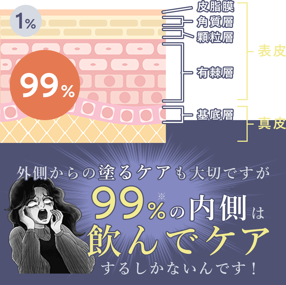 外側からの塗るケアも大切ですが「99％の内側」は飲んでケアするしかないんです！