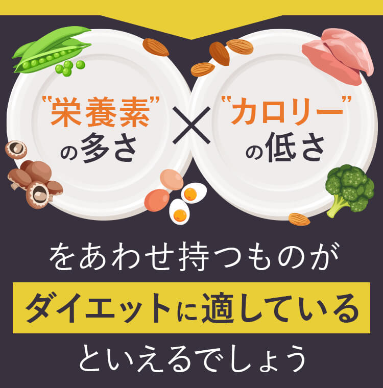栄養素の多さとカロリーの低さをあわせもつものがダイエットに適しています