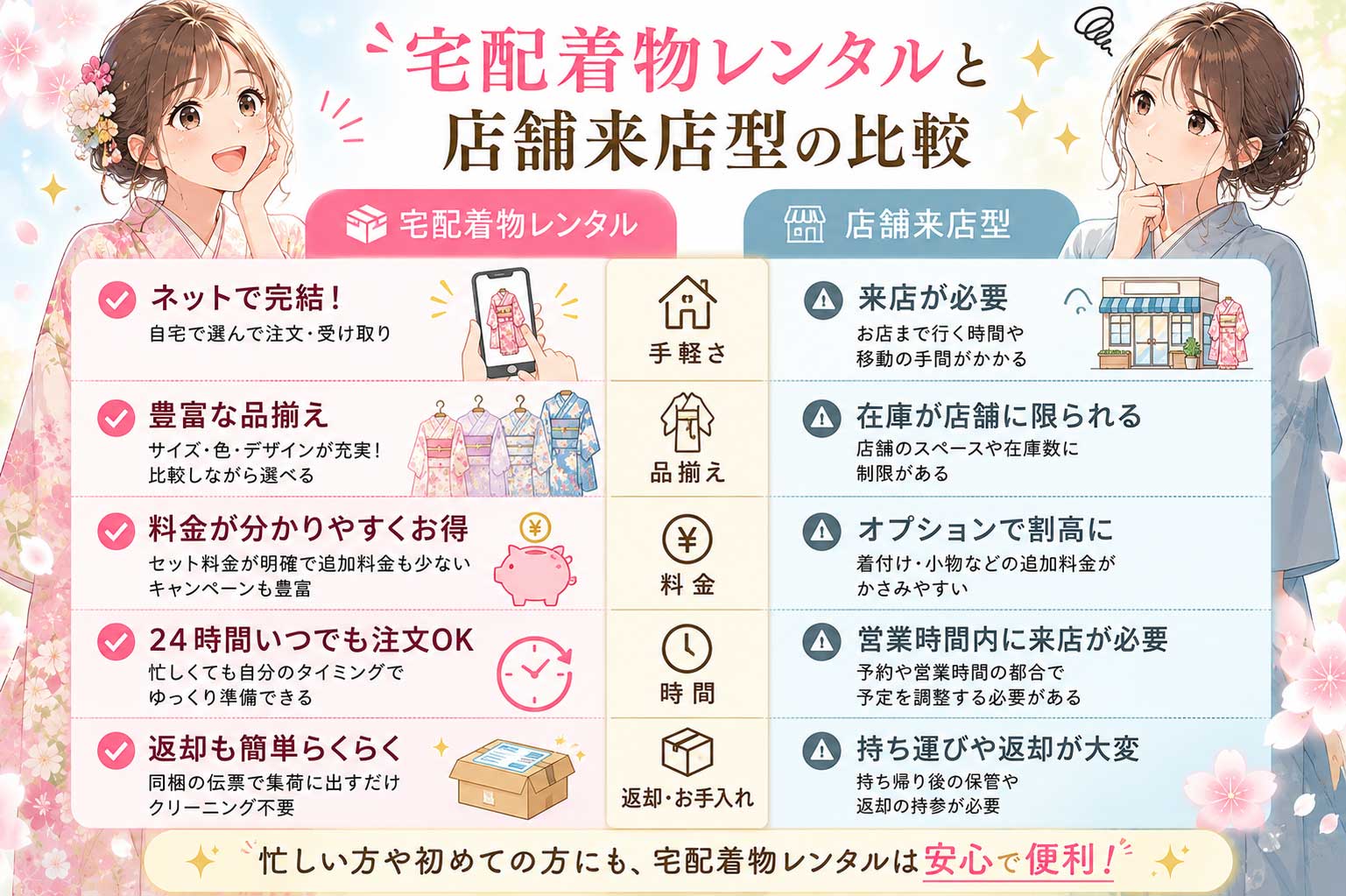 ネット宅配レンタルと来店型の比較表