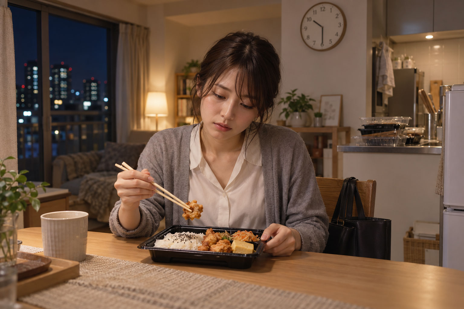 コンビニ弁当女性画像