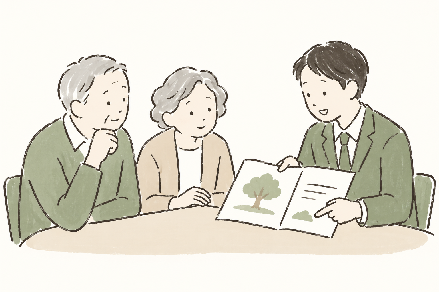 樹木葬を相談する三人