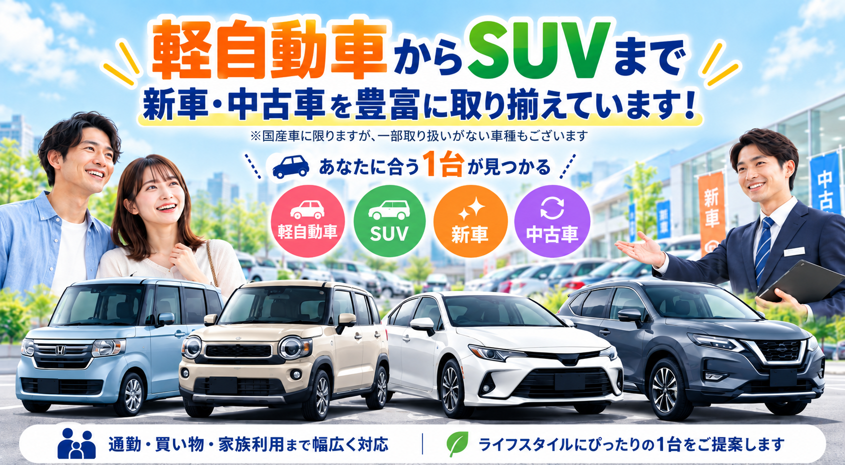 色々な車を取り扱っている説明